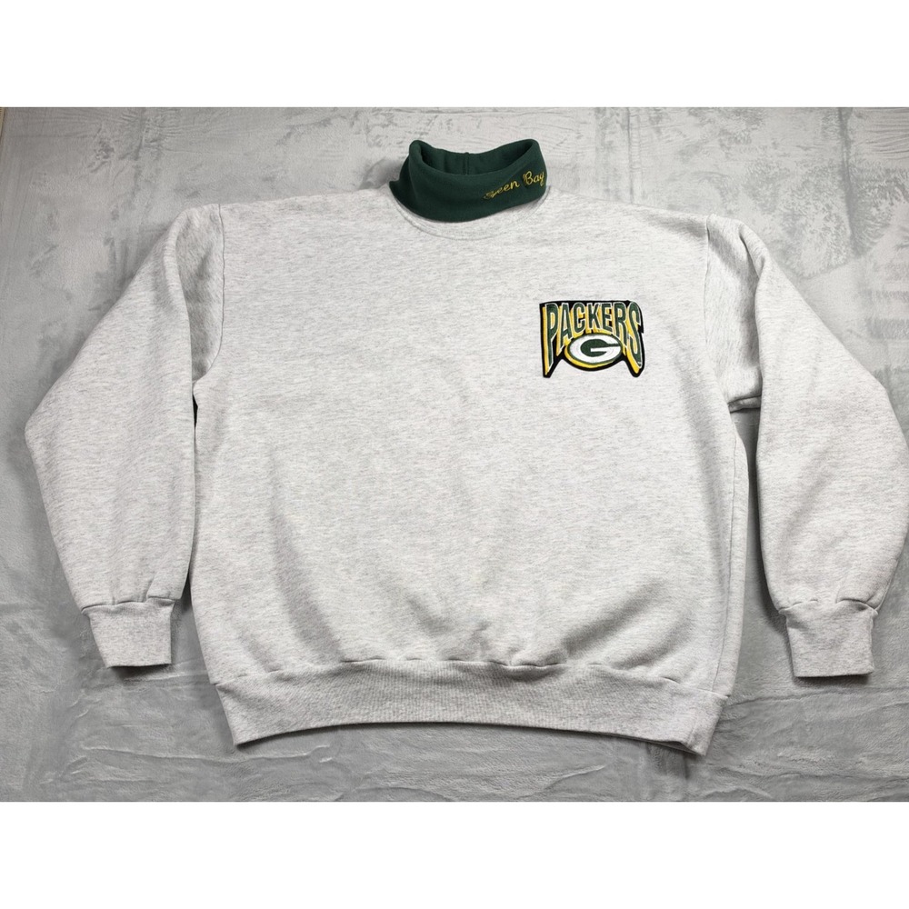 Vintage 90s Green Bay Packers Majestic Sweatshirt XL Mock Neck USA Embroidered